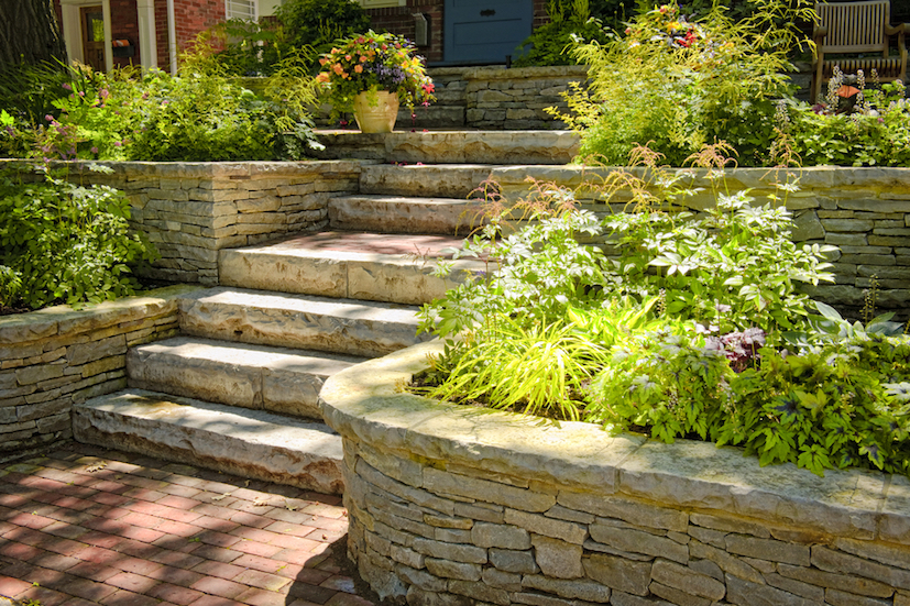 garden design attractive steps and walled flowerbed